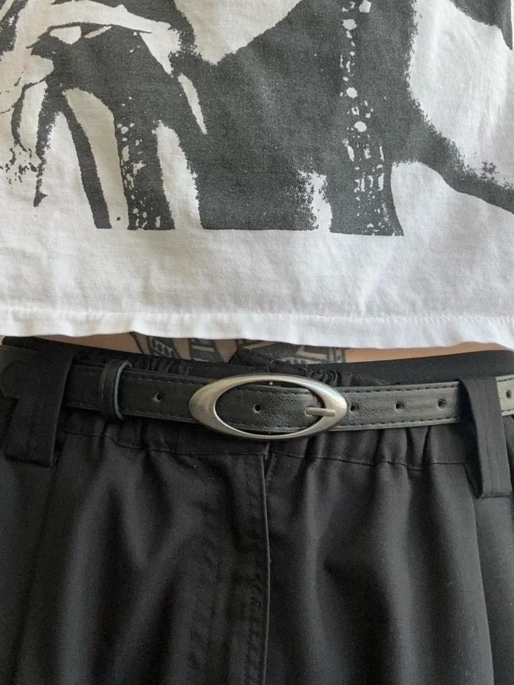Classic Black Leather Men's Belt with Oval Silver Buckle